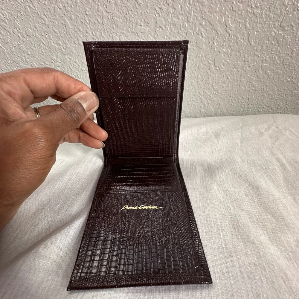 Prince Gardner Brown Embossed Leather Bi-Fold Wallet | ID Window | Vintage